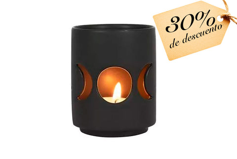 Green Tree Candle: Portavelas pequeño negro con triple luna